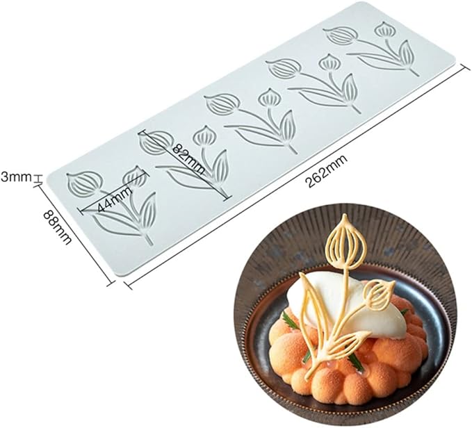 TUKE Tulip Flower Silicone Mold 3D Baking Fondant Lace Pad Cake Silicone Mold Cake Fondant Clay Molds Tulip_10.48 x 3.52 x 0.12 inches BH0957