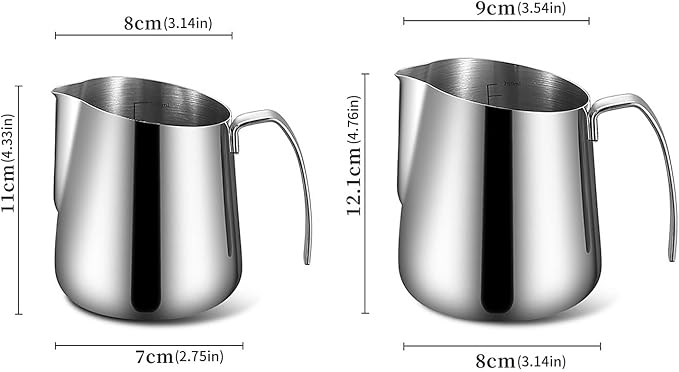 Espresso Milk Pitcher Stainless Steel with Angled Pour Spout, Measurement Marks and Side Handle for Home Coffee Mixing Pour Spout and Grip Handle for Coffee Prep - Image 3