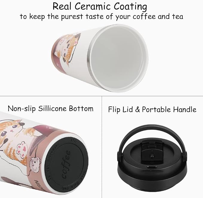 Funkrin Coffee Travel Mug with Flip Lid, 16oz Insulated Tumbler Cup with Ceramic Coating, Double Wall Vacuum Leak-Proof Tumbler for Office School Party Camping - Image 2