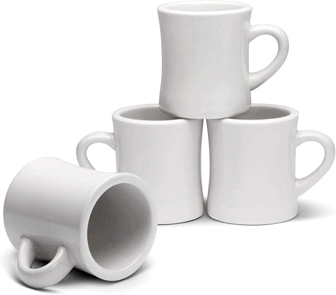 Serami Original 11oz White Diner Coffee Mug Set - Ceramic Mugs Great for Kitchen Set, Travel, and Hot Tea, Retro Waffle House Farmhouse Mug with Handle, Heavy Duty Coffee Cups (4 Pack) by Serami+