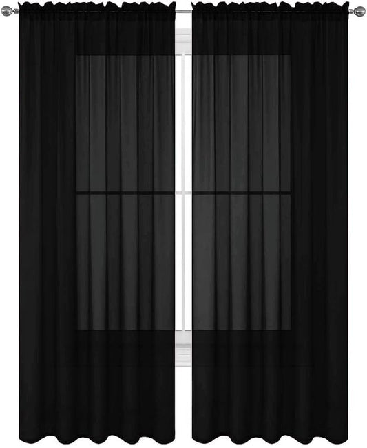 2 Piece Solid Elegant Sheer Curtains Fully Stitched Panels Window Treatment Drape (54" X 108", Black) by Decotex