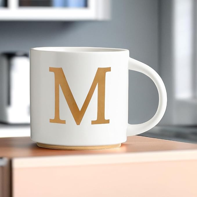 COLLECTIVE HOME - Monogram Ceramic Mugs, 15 oz Golden Initial Coffee Cups, Elegant Alphabet Tea Mugs, Elegant Personalized Mug with Gift Box, Unique Mug with Double Side Capital Letter (M) - Image 4