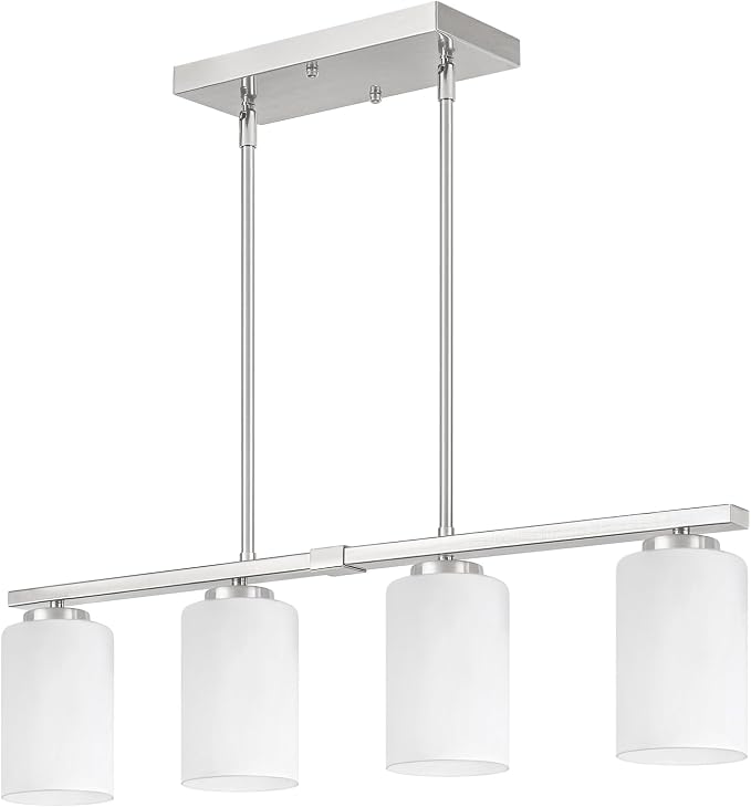 Brushed Nickel Kitchen Island Lighting Modern Dining Room Light Fixtures | 4-Light Linear Chandelier Over Table, 30'' Island Lights for Kitchen White Frosted Glass Shades, Adjustable Height - Image 5