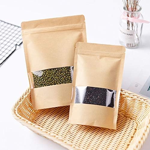 100 Pcs Resealable Stand Up kraft Paper Bags with Window for Packaging Products, Reusable Zip Lock Food Storage Pouch Bags (6.7" x 9.4") - Image 5