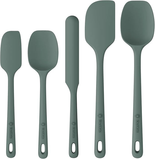 ChefAide 5 Pieces Silicone Spatula Set, Food Grade Rubber Spatula, Upgrade Strong Handle with Ergonomic Grip, Heat Resistant Up to 600°F for Nonstick Cookware, Cooking by ChefAide