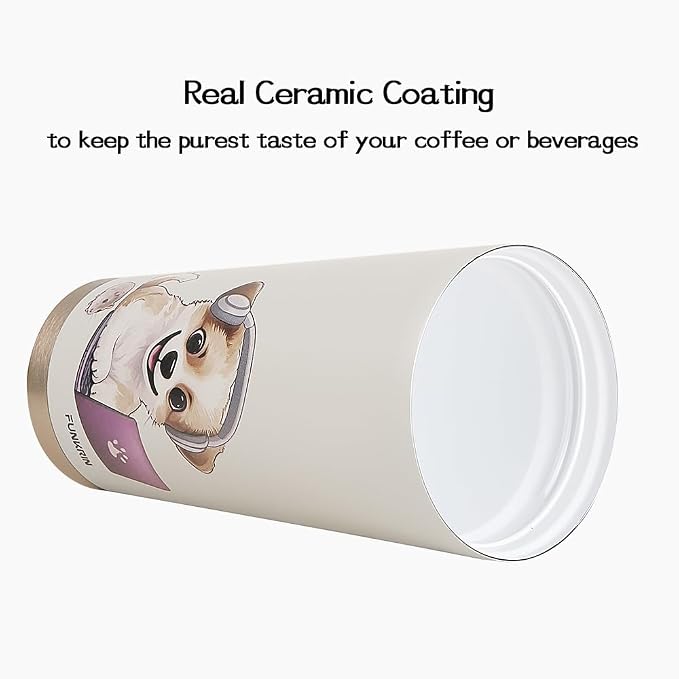 Funkrin Coffee Travel Mug with Flip Lid, 16oz Insulated Tumbler Cup with Ceramic Coating, Double Wall Vacuum Leak-Proof Tumbler for Office School Party Camping - Image 2