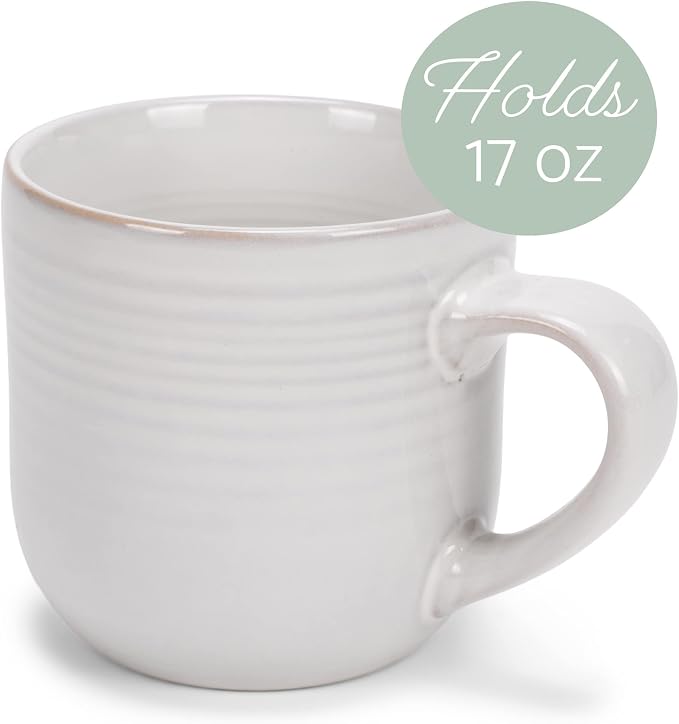 Elanze Designs Glossy Reactive Glaze Large 17 Fluid Ounce Everyday Kitchen Food Grade Ceramic Stoneware Coffee Mug Cup with Comfort Curved Handles, Set of 4, Classic White - Image 3