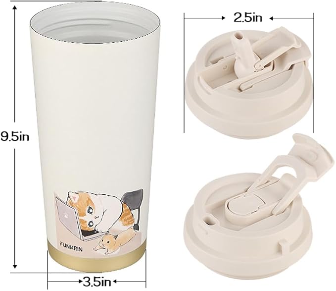 Funkrin Coffee Travel Mug with Flip Lid, 16oz Insulated Tumbler Cup with Ceramic Coating, Double Wall Vacuum Leak-Proof Tumbler for Office School Party Camping - Image 7