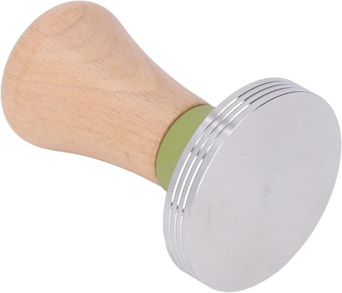 Beech Wood Coffee Tamper, Wooden Handle, Coffee Powder Press, Hammer Mill with Stainless Steel Base for Barista Beginners (58mm)