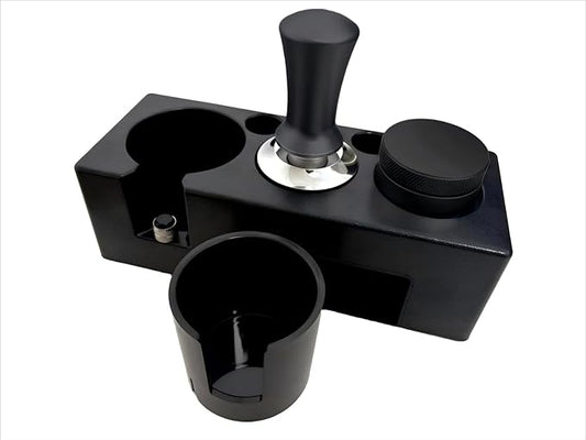Coffee Tamper Station Set, 3-in-1 with 53mm Tamping Stand, Espresso Tamper and Coffee Distributor, Black