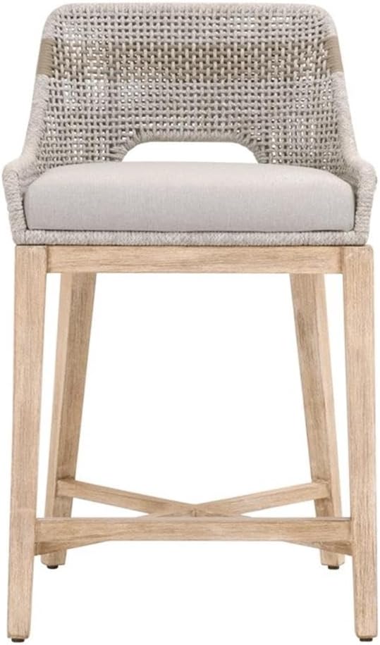 MAKLAINE Set of 2 Transitional Woven 26" Fabric Counter Stool in Taupe Gray - Image 5