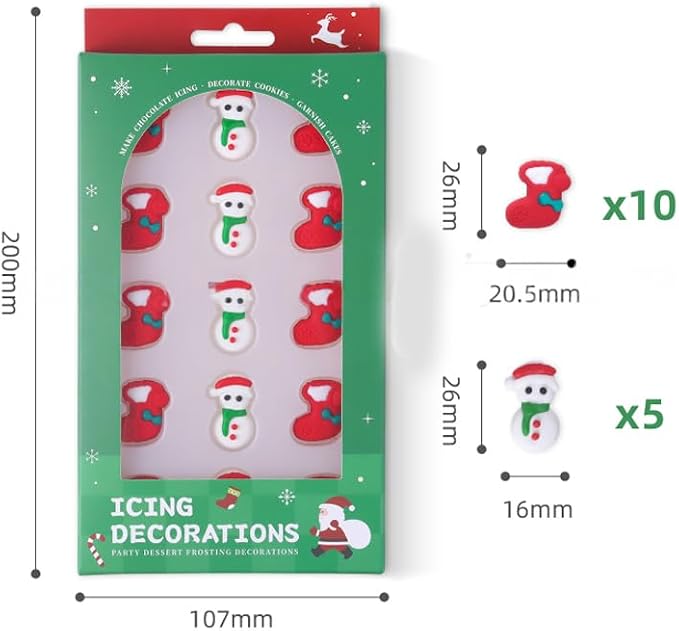 Edible Christmas Themed Snowman Sugar cake decorations, Christmas Stocking cupcake toppers, perfect Icing Cookies decro for Gingerbread House, Cupcakes, Cake, Macaron, Cookies, and Cakecicles - Image 2
