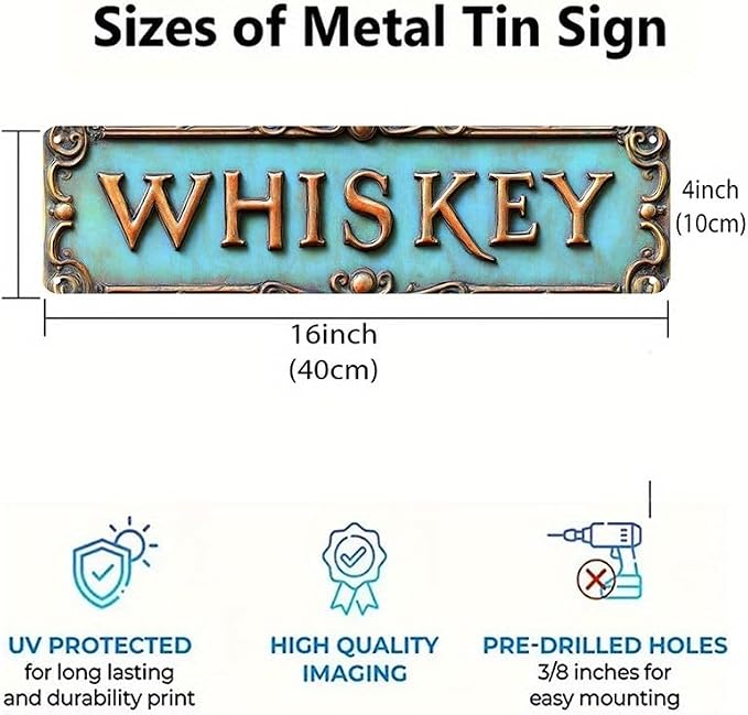 Bar Sign Bar Gifts Vintage Metal Wall Decor Sign"WHISKEY" Street Sign Funny Man Cave Decor Accessories for Home, Bar, Bathroom, Bedroom Unique Retro Tin Signs for Outdoor 4 X 16 inches - Image 4