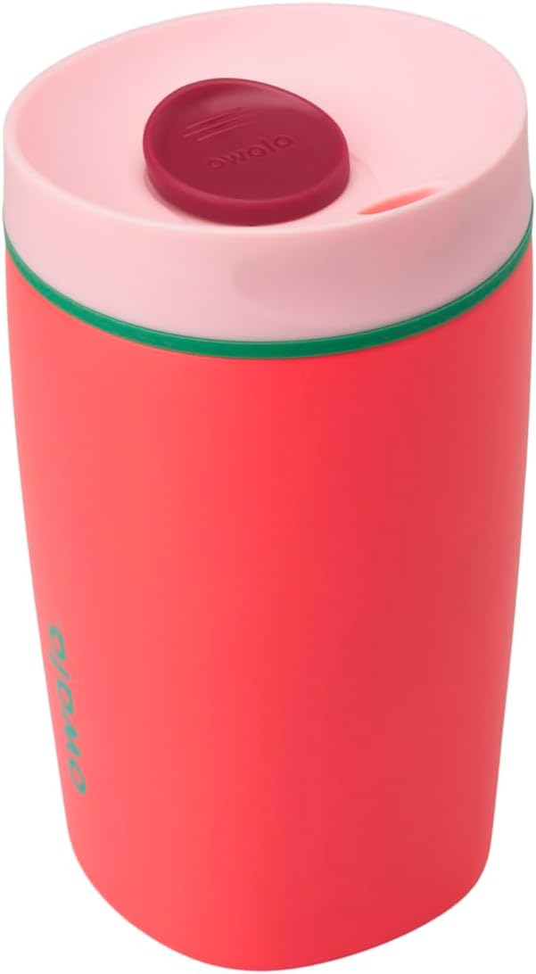 Owala SmoothSip Slider Insulated Stainless Steel Coffee Tumbler, Reusable Iced Coffee Cup, Hot Coffee Travel Mug, BPA Free 12 oz, Pink/Red (Strawberry Fields) - Image 2