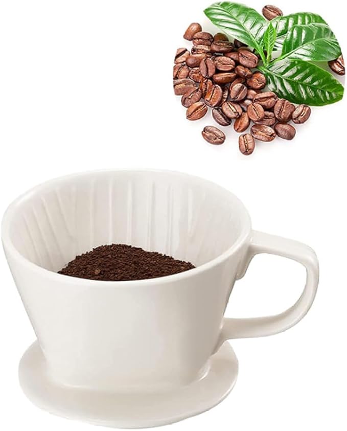 Ceramic Coffee Dripper|Ceramic Coffee Filter Reusable Pour Over Maker Dripper with 3 Drip Holes White
