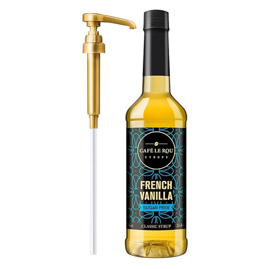 "NEW" Café Le Rou Coffee Syrup Sugar Free French Vanilla, 25.4oz (Pack of 1)*Includes 1 Coffee Syrup Pumps*Cafe Coffee Flavoring Syrup for Coffee, Tea, and Espresso