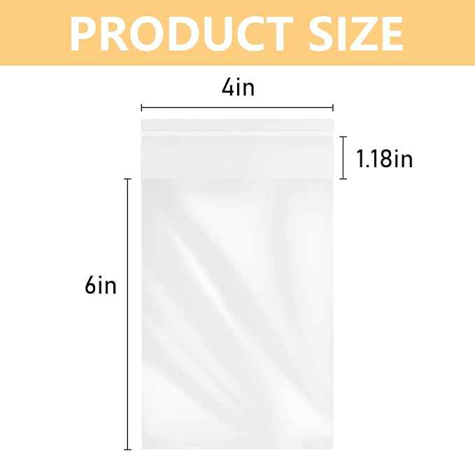 MoloTAR 200 Pcs 4''x 6'' Clear Resealable Cello/Cellophane Good for Bakery,Adhesive Treat, Candle, Soap, Cookie Poly Bags - Image 2