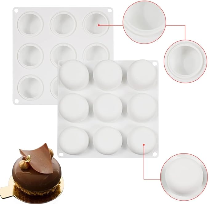 mostsom Silicone Chocolate Half Round Mold Medium Semi Sphere Silicone Mold,Half Sphere Silicone Baking Molds for Making Chocolate, Cake, Jelly, Dome Mousse (Oblate Spheroid A)