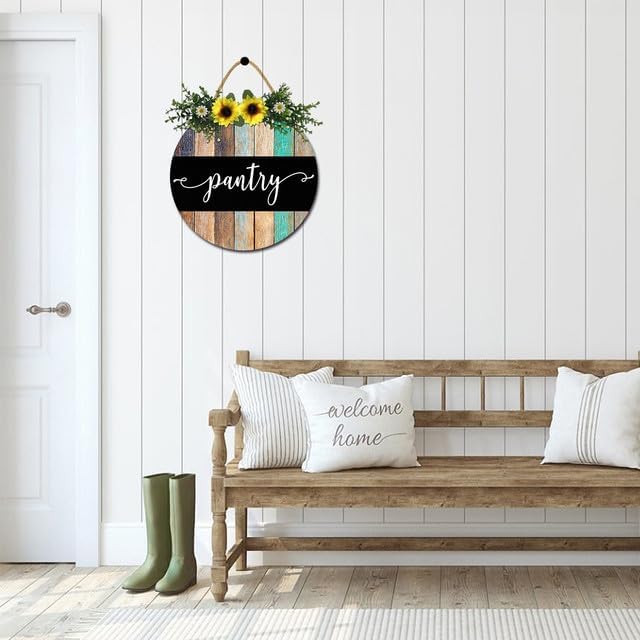 Pantry Signs Wall Art, Farmhosue Pantry Wall Decor, Round Wood Wall Hanging Plaque for Pantry Room Decor, Christmas Gift for Home 11 Inches - Image 5