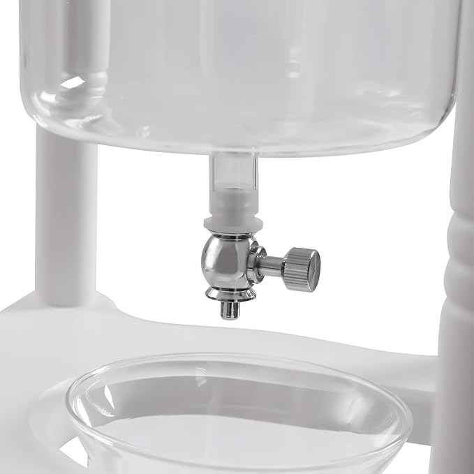 Cold Brew Drip Coffee Pot, Tower Cold Brew Coffee Machine, Glass Wooden Stand Ice Coffee Machine With Slow Drip Technology for Commercial Office 25 Cups White