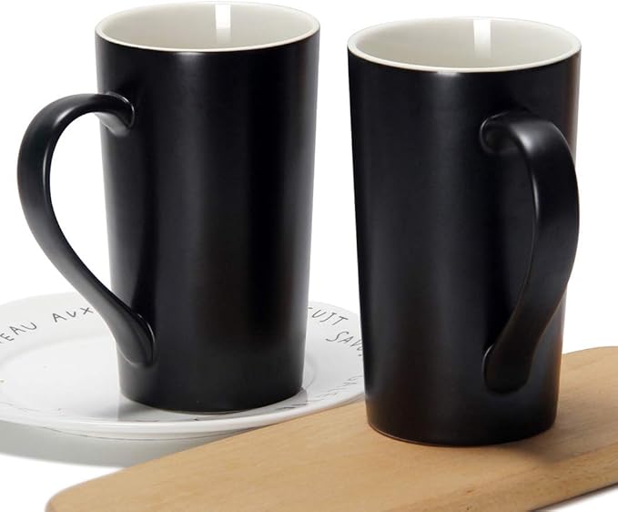 20 oz Large Coffee Mugs, M007 Tall Ceramic Cup with Handle for Dad Men, Set of 2, Black - Image 5