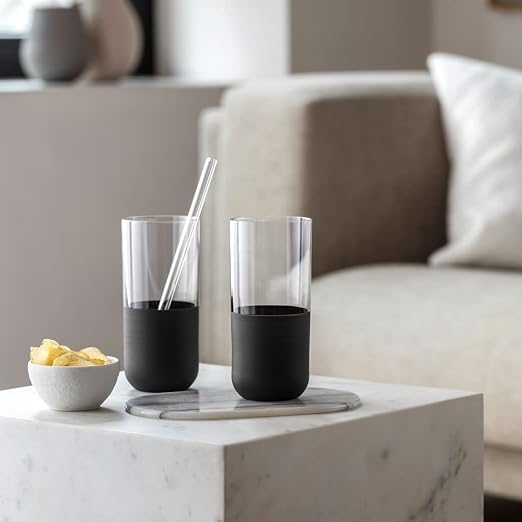 Villeroy & Boch Manufacture Rock Collection Longdrink Glass Set, Set of 4, Crystal Glass with Matte Black Base, Made in Europe, Capacity 10 oz | Matte black crystal glass long drink glasses, hand wash only, make cocktail hour feel like a design statement - Image 2