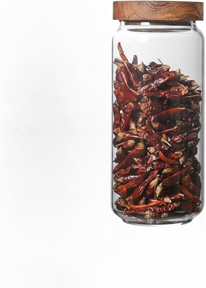 Clear Glass Storage Jars with Acacia Wood Lids for Pantry Organization - Dry Food Containers for Kitchen Countertops by Unknown