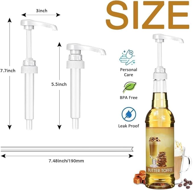 6 Pack White Syrup Pumps Leak Proof Coffee Syrup Dispenser, Fits 25.4 Oz Coffee Flavoring Syrup Bottles, Great for Home & Coffee Bar Drinking Mixes, Cocktails, Beverage