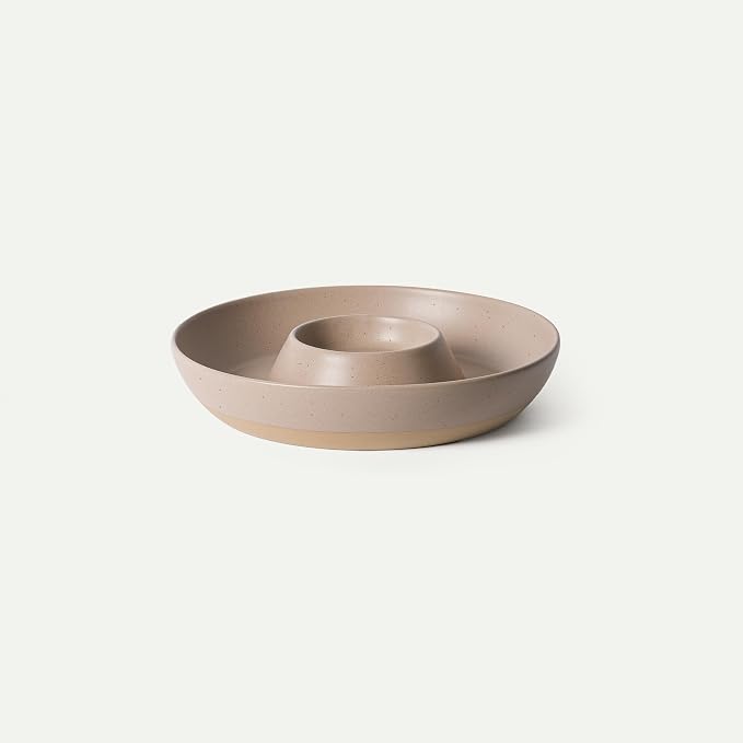 MORA Ceramic Chips and Dip Serving Tray: Large Divided Party Bowl Set for Chips & Salsa, Veggies & Dip, Fruit, Snacks, Entertaining, Hosting, etc. Minimalist Design for the Modern Hostess - Mushroom by MORA