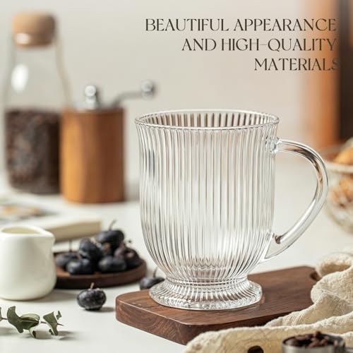 KEMORELA Glass Coffee Mugs Set of 8, Ribbed Large Coffee Mug 16 Oz With Handles for Hot Beverages, Clear Mugs for Tea, Cappuccino, Latte, Espresso Coffee, Glass Coffee Cups Large Coffee Mug - Image 7