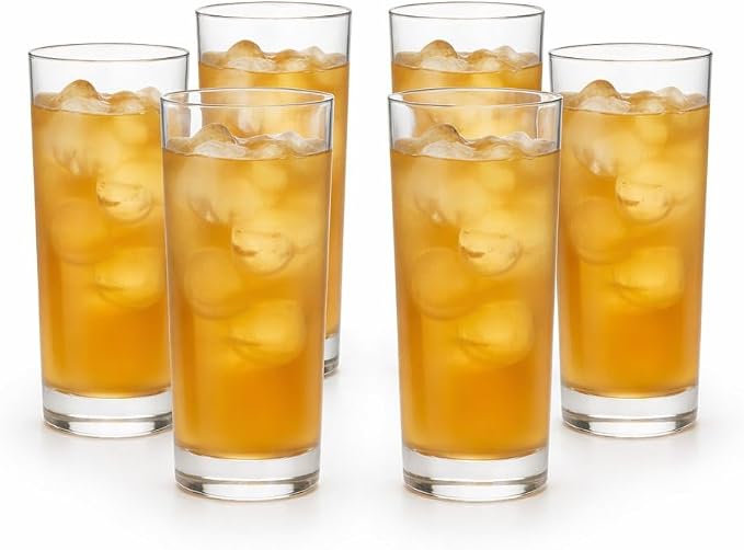 Royalty Art Highball Glasses, Set of 6, 10.18 oz Tall Drinking Glasses | Tom Collins glasses, cocktails, water, juice, lead-free glass, dishwasher safe, modern barware by RoyaltyArt