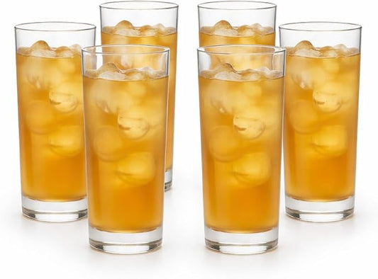 Royalty Art Highball Glasses, Set of 6, 10.18 oz Tall Drinking Glasses | Tom Collins glasses, cocktails, water, juice, lead-free glass, dishwasher safe, modern barware by RoyaltyArt