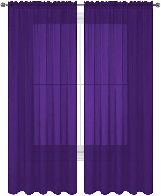 2 Piece Solid Elegant Sheer Curtains Fully Stitched Panels Window Treatment Drape (54" X 54", Purple) by Decotex