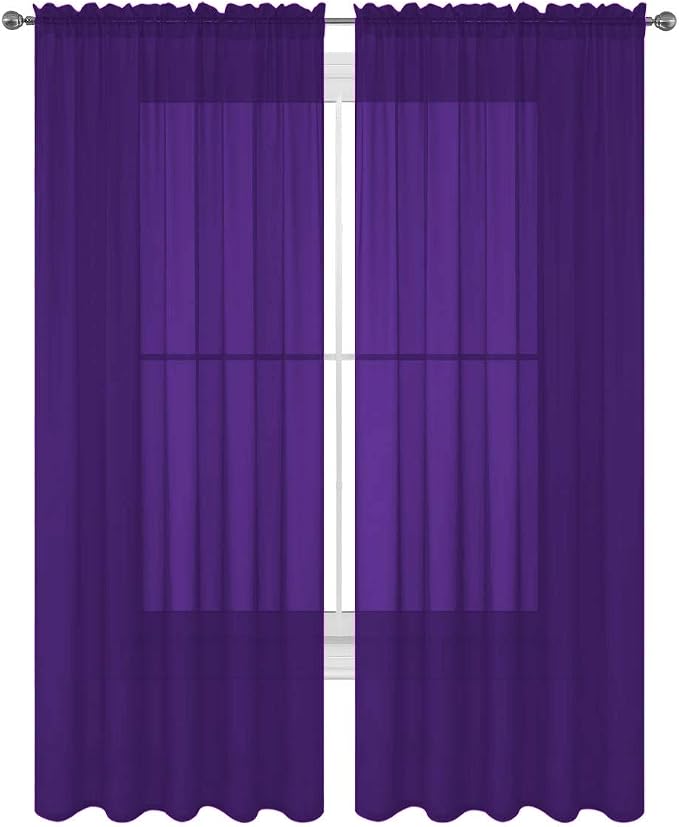 2 Piece Solid Elegant Sheer Curtains Fully Stitched Panels Window Treatment Drape (54" X 108", Purple) by Decotex