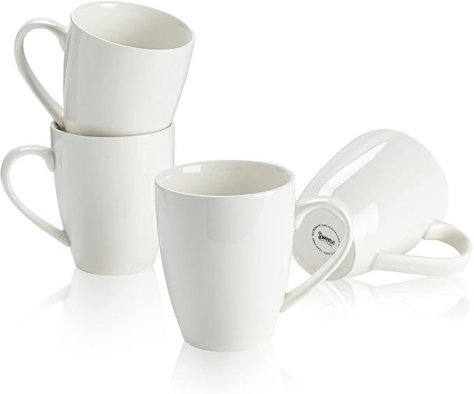 Sweese Porcelain Coffee Mugs - 16 Ounce (Top to the Rim) for Coffee, Latte, Tea, Cocoa, Set of 4, White by Sweese