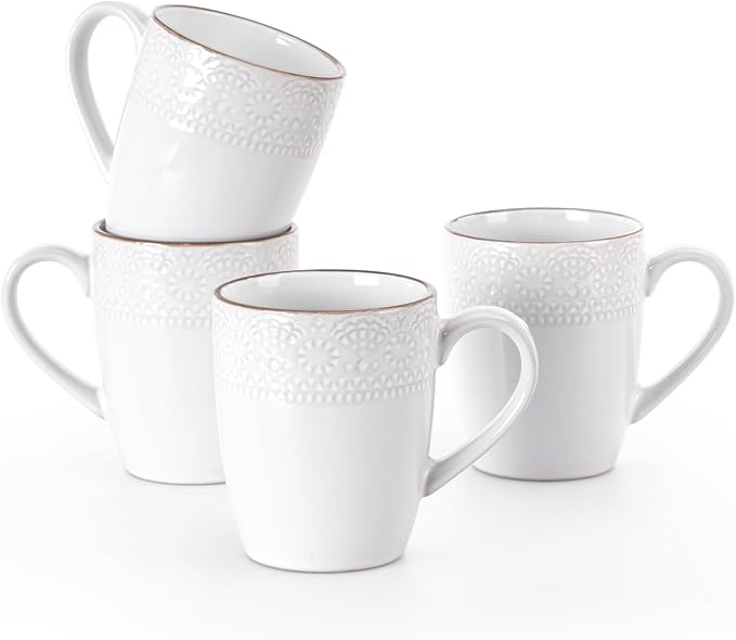 famiware Coffee Mugs Sets for 4, 12 oz Mug Set, Coffee Cups with Handle for Coffee, Tea, Cocoa and Milk, Microwave and Dishwasher Safe, White Floral by Famiware