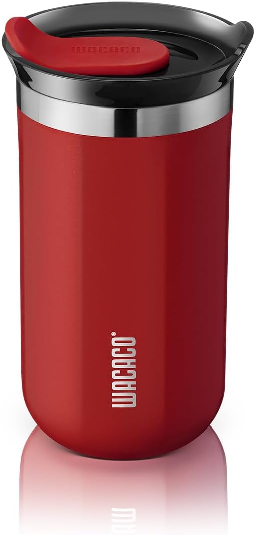 WACACO Octaroma Lungo Vacuum Insulated Coffee Mug, Double-wall Stainless Steel Travel Tumbler With Drinking Lid, 10 fl oz(300ml)， Carmine Red by WACACO