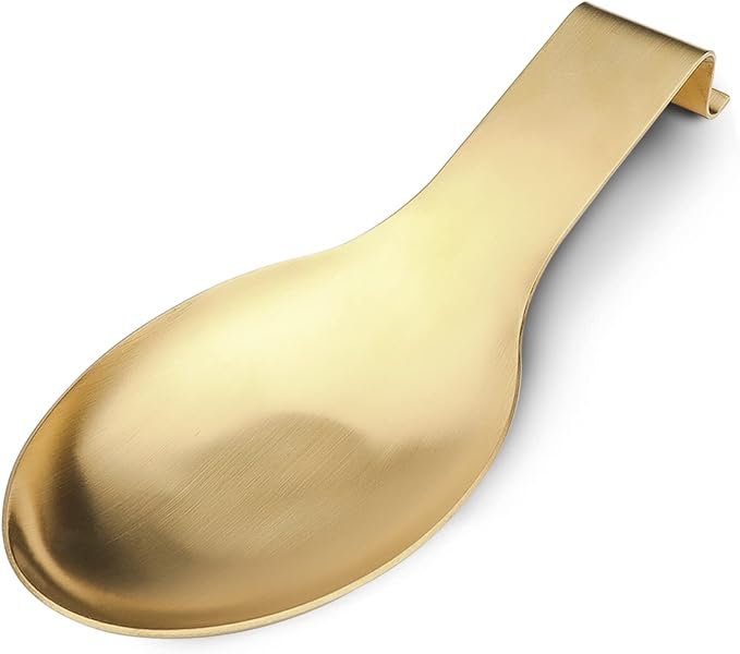 VanlonPro Stainless Steel Spoon Rest, Spatula Ladle Holder, Stainless Steel Utensil Spoon Rest Holder, Brushed Finish, Dishwasher Safe 9.8 x 3.7 Inch (Gold 1PC) by VanlonPro