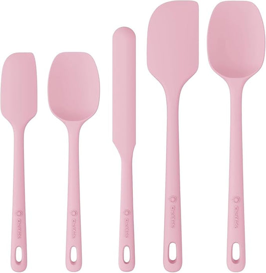 ChefAide 5 Pieces Silicone Spatula Set, Food Grade Rubber Spatula, Upgrade Strong Handle with Ergonomic Grip, Heat Resistant Up to 600°F for Nonstick Cookware, Cooking by ChefAide