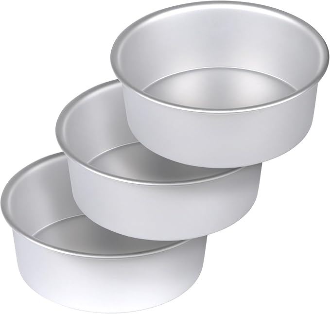 8 x 3 Inch Aluminum Round Cake Pan, 3-Piece Set Cake Baking Pans, Round Layer Cake Baking Pans for Birthday Wedding Home Kitchen DIY Baking Tools, Heavy Sturdy & Healthy, Oven Safe by HomeMall
