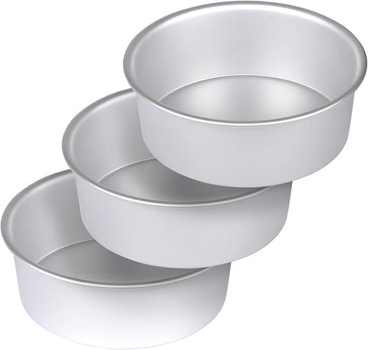 8 x 3 Inch Aluminum Round Cake Pan, 3-Piece Set Cake Baking Pans, Round Layer Cake Baking Pans for Birthday Wedding Home Kitchen DIY Baking Tools, Heavy Sturdy & Healthy, Oven Safe by HomeMall
