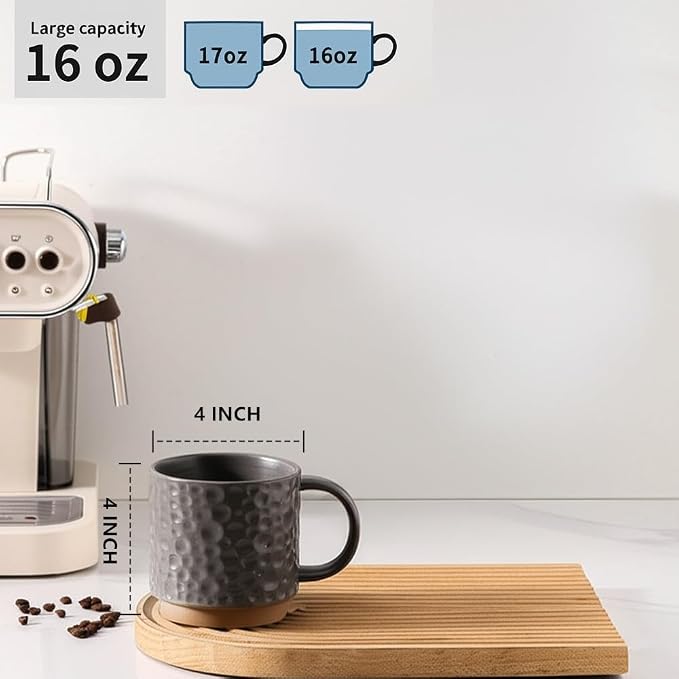 Nihow 16OZ Stackable Coffee Mug Set, Large Ceramic Coffee Mug Set of 4,Coffee Cup Set for Cappuccino/Latte/Cocoa,Dishwasher & Microwave Safe,Matte Gray - Image 2