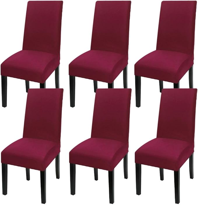 Fuloon 6 Pack Super Fit Stretch Removable Washable Short Dining Chair Protector Cover Seat Slipcover for Hotel, Dining Room, Ceremony, Banquet Wedding Party | Solid Burgundy, Set of 6, Super Fit, Stretch, Removable, Washable, Suits for Hotel, Dining Ro... by Fuloon