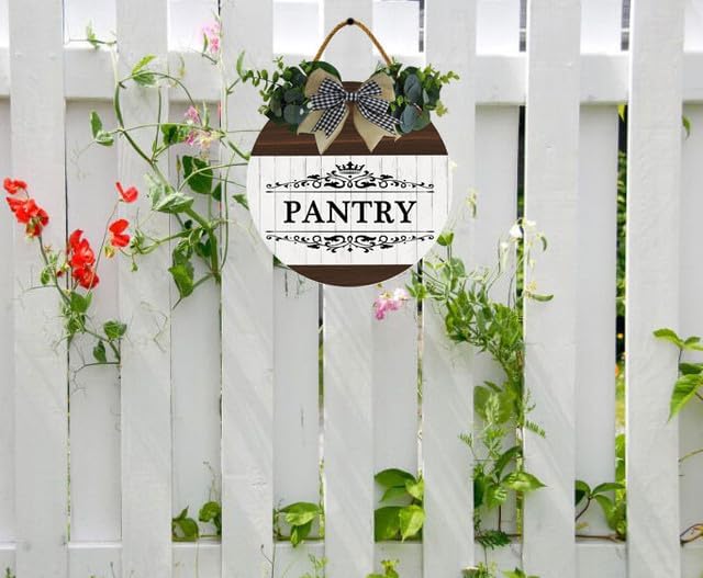 Uptell 11" Farmhouse Pantry Sign, Round Wood Wall Hanging Plaque, Kitchen Decor, White & Black - Image 6