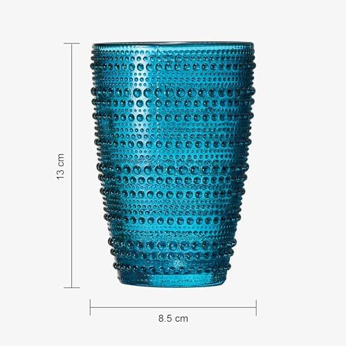 Khen Beaded Highball Tumbler Drinking Glasses Set | Set of 6 | Vintage Hobnail Bubble Design Whiskey Glassware, Old-Fashioned, Art Deco Glass for Water, Wine, Cocktail Dishwasher Safe (14.6 OZ) - Image 9