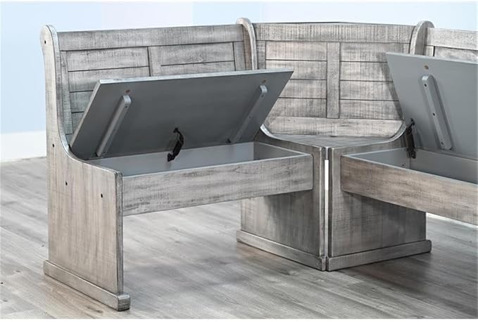 Pemberly Row 4-Pieces Dining Set Wood, Rectangular in Alpine Gray (36" H x 75" W x 56" D) for Kitchen, Dining Room with Table, Reversable Benches, and Storage Space - Image 4