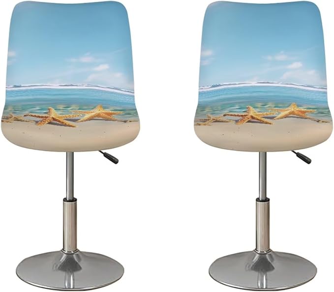 Starfish Bar Stool Covers, 2 Pcs Bar Stool Covers with Backs Washable Soft Decorative Dining Chair Covers for Dining Room Cafe Kitchen by Sellikakes