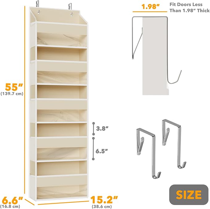 SpaceAid 1 Pack Over The Door Organizer with 5 Large Pockets and 10 Mesh Side Pockets, 5 Layers Door Organizer Hanging with Clear Window for Bedroom, Bathroom, Pantry and Nursery, Beige - Image 2