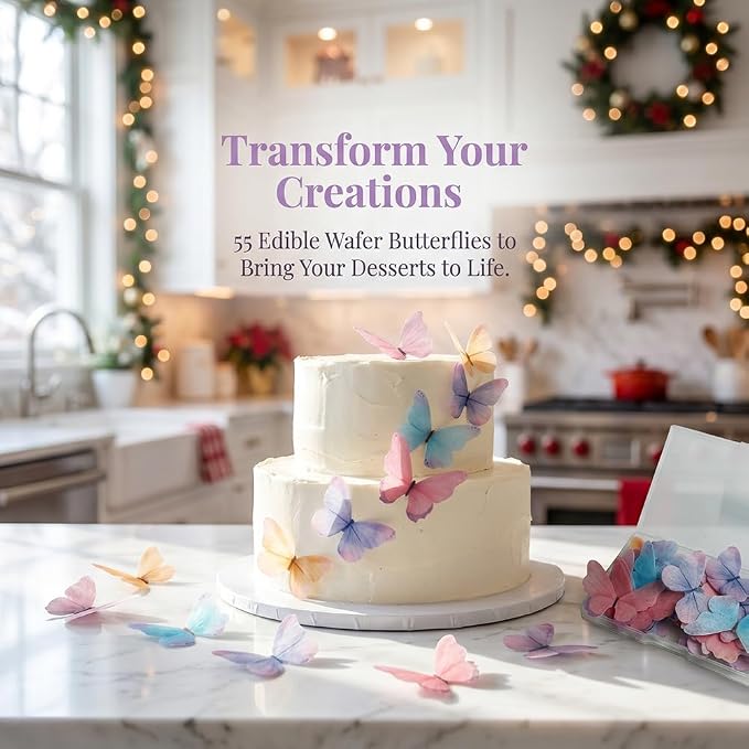 55-Piece Edible Color Gradient Butterfly Cake Decorations – Rainbow Butterfly Cupcake Toppers, Icing Decor for Birthday Party, Baby Shower, or Fondant Cakes - Image 5