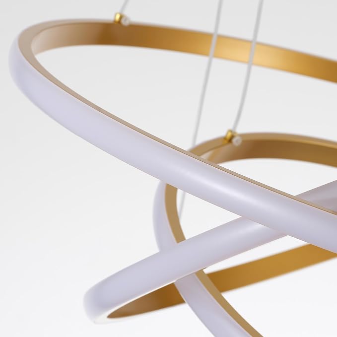 ORANOOR LED Modern 3 Ring Chandeliers 24inch Dimmable Kitchen Pendant Light | Gold Dining Room Light Fixtures Ceiling Hanging Over Table, Globe Round LED Chandeliers for Dining Room Living Room Bedroom - Image 9